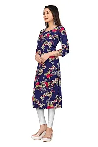 Women Stitched Floral Print Crepe Straight Kurti (Blue Multicolor)-thumb4