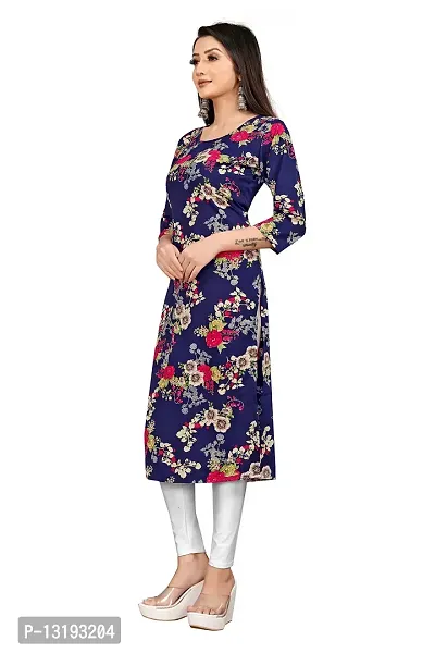 Women Stitched Floral Print Crepe Straight Kurti (Blue Multicolor)-thumb5