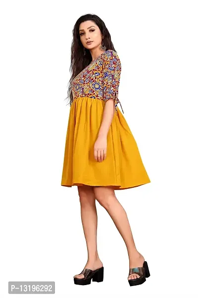 Women Fit and Flare Yellow Dress (XX-Large, Yellow)-thumb5