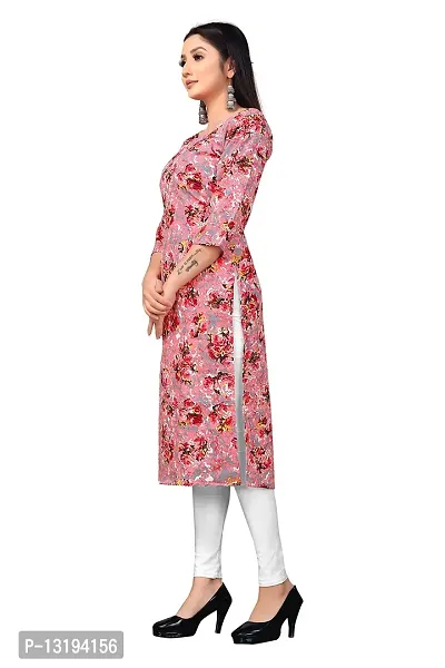 Women Floral Print Crepe Straight Kurta (Pink)-thumb5