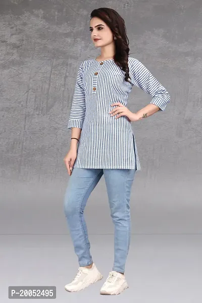 Trendy Straight Blue Striped Khadi Cotton Kurta-thumb5