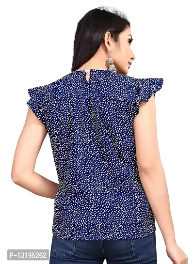 Party Flared Sleeves Printed Women Blue Top (X-Large, Blue)-thumb2