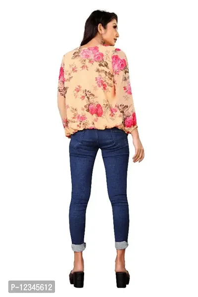 Casual Puff Sleeves Printed Women Pink Top-thumb2