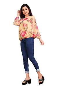 Casual Puff Sleeves Printed Women Pink Top-thumb3