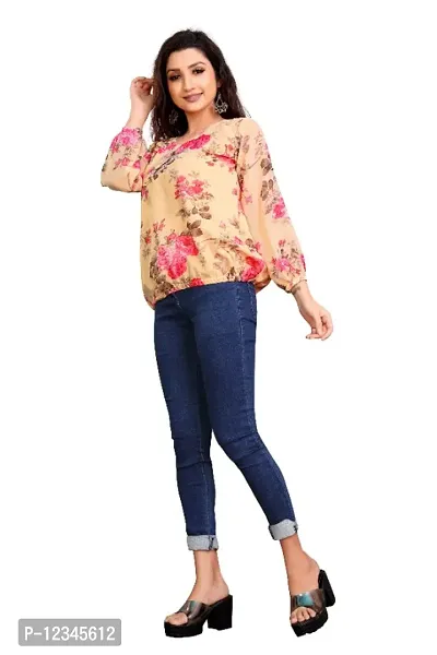 Casual Puff Sleeves Printed Women Pink Top-thumb4