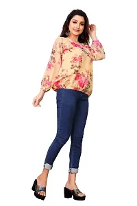 Casual Puff Sleeves Printed Women Pink Top-thumb4