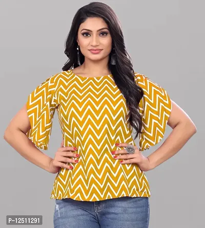 Casual Petal Sleeves Printed Women Yellow Top-thumb0