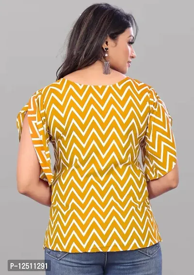 Casual Petal Sleeves Printed Women Yellow Top-thumb2