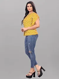 Casual Petal Sleeves Printed Women Yellow Top-thumb3