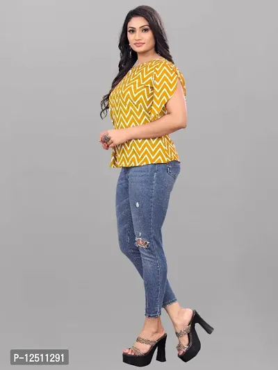 Casual Petal Sleeves Printed Women Yellow Top-thumb4