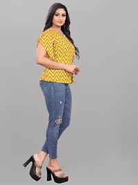 Casual Petal Sleeves Printed Women Yellow Top-thumb2