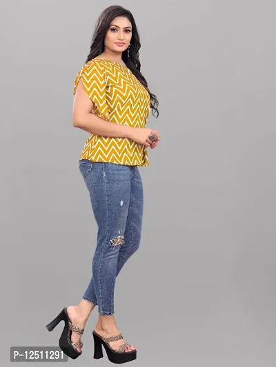 Casual Petal Sleeves Printed Women Yellow Top-thumb3