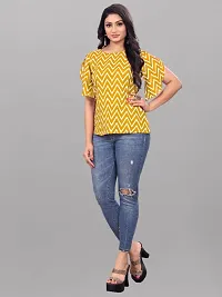 Casual Petal Sleeves Printed Women Yellow Top-thumb4