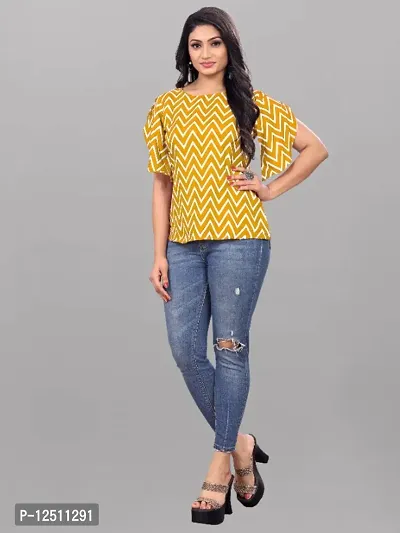 Casual Petal Sleeves Printed Women Yellow Top-thumb5