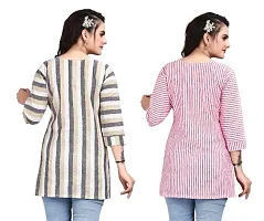Pack of 2 Women Striped Khadi Cotton Straight Long Tops-thumb1