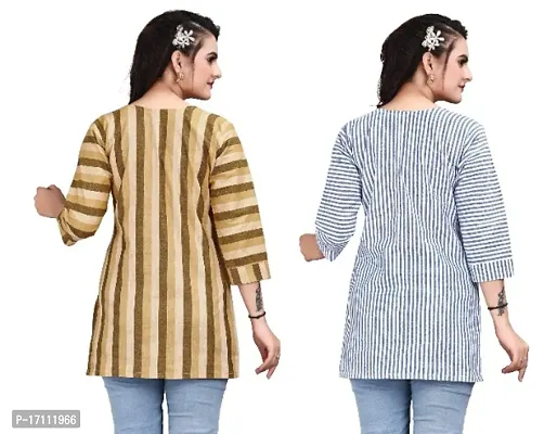Pack of 2 Women Striped Khadi Cotton Straight Long Tops-thumb2