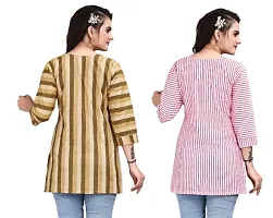 Pack of 2 Women Striped Khadi Cotton Straight Long Tops-thumb1