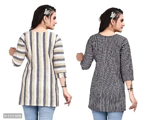Pack of 2 Women Striped Khadi Cotton Straight Long Tops-thumb2