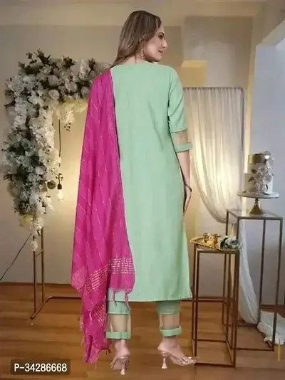 Beautiful Rayon Green Embroidered Kurta Pant And Dupatta Set For Women-thumb2