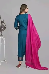 Beautiful Rayon Blue Embroidered Kurta Pant And Dupatta Set For Women-thumb1