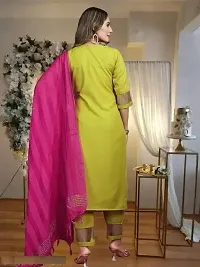 Beautiful Rayon Yellow Embroidered Kurta Pant And Dupatta Set For Women-thumb1