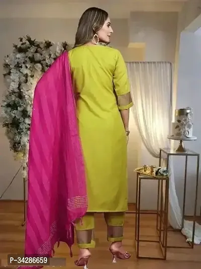 Beautiful Rayon Yellow Embroidered Kurta Pant And Dupatta Set For Women-thumb3