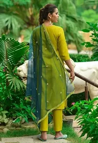 Stylish Green Cotton Kurta, Bottom And Dupatta Set For Women-thumb1