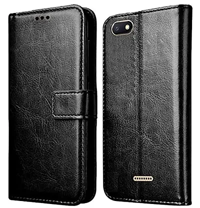 Cloudza Redmi 6A Flip Back Cover | PU Leather Flip Cover Wallet Case with TPU Silicone Case Back Cover for Redmi 6A Bk