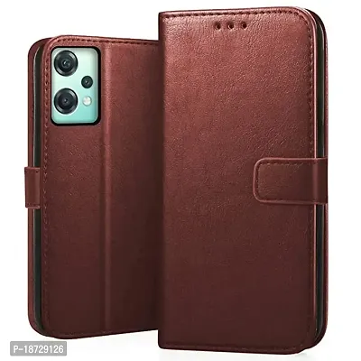 KD Mobile Centre OnePlus Nord Ce 2 Lite 5G Flip Cover Leather Finish | Inside TPU with Card Pockets | Wallet Stand and Shock Proof | Complete Protection Flip Case (Brown)