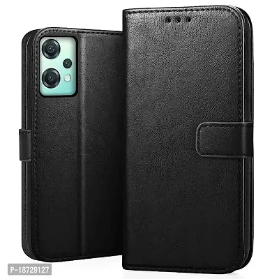 KD Mobile Centre OnePlus Nord Ce 2 Lite 5G Flip Cover Leather Finish | Inside TPU with Card Pockets | Wallet Stand and Shock Proof | Complete Protection Flip Case (Black)