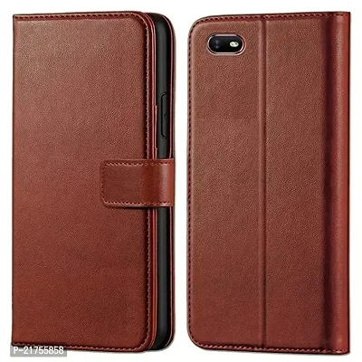 KD Mobile OppoA1K / Realme C2 Flip Back Cover Case | Dual-Stiched Leather Finish | Inbuilt Stand  Pockets | Wallet Style Flip Case (Brown) (Please check your phone model before buying-thumb0