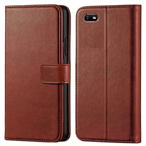 Cloudza Oppo A1K Flip Back Cover | PU Leather Flip Cover Wallet Case with TPU Silicone Case Back Cover for Oppo A1K Brown