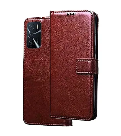 RRTBZ Foldable Wallet Flip Cover Case Compatible for Oppo A16 -Brown