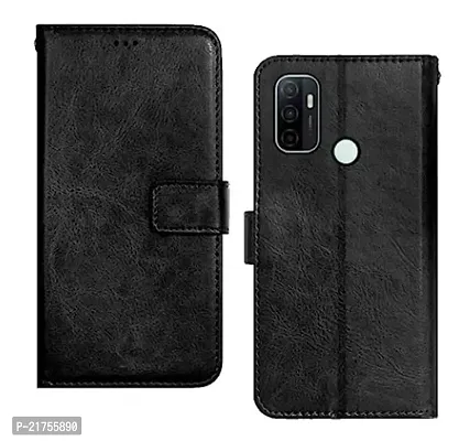 KD Mobile Oppo A33 / Oppo A53 Flip Back Cover Case | Dual-Stiched Leather Finish | Inbuilt Stand  Pockets | Wallet Style Flip Case (Black) (Please check your phone model before buying)-thumb0