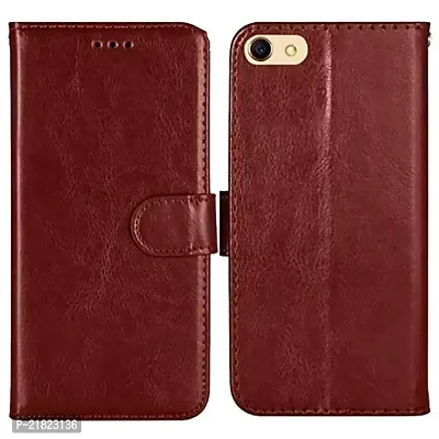 KD Mobile Oppo A57 Flip Case | Premium Leather Finish Flip Cover | with Card Pockets | Wallet Stand |Complete Protection Flip Cover for Oppo A57 - Brown