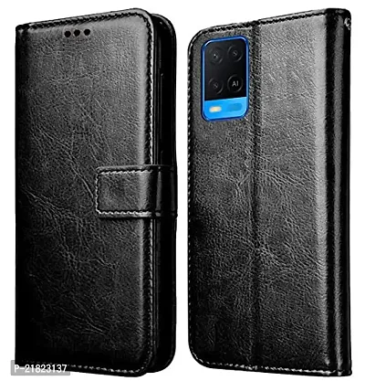 KD Mobile Oppo A54 Flip Case | Premium Leather Finish Flip Cover | with Card Pockets | Wallet Stand |Complete Protection Flip Cover for Oppo A54 - Black