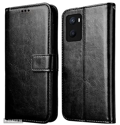 KD Mobile Oppo A76 / Oppo A96/ Oppo A36 Flip Case | Premium Leather Finish Flip Cover | with Card Pockets | Wallet Stand |Complete Protection Flip Cover - Black-thumb0