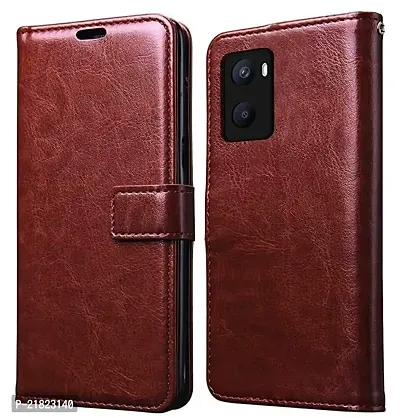 KD Mobile Oppo A76 / Oppo A96/ Oppo A36 Flip Case | Premium Leather Finish Flip Cover | with Card Pockets | Wallet Stand |Complete Protection Flip Cover - Brown