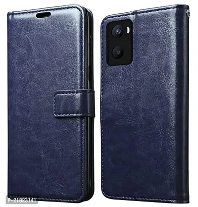 KD Mobile Oppo A76 / Oppo A96/ Oppo A36 Flip Case | Premium Leather Finish Flip Cover | with Card Pockets | Wallet Stand |Complete Protection Flip Cover - Blue