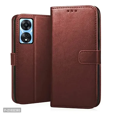 KDM Oppo A78 / Oppo A58 Flip Cover Proection Holding Cover Mobile Basic Case Cover Leather Folding Cover - Brown