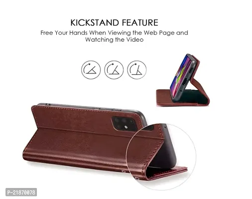 KDM Vivo T1 5G / Vivo Y75 5G/ iQOO Z6 5G Flip Back Cover Case | Dual-Stiched Leather Finish | Inbuilt Stand  Pockets | Wallet Style Flip Case (Brown) (Please check your phone model before buying)-thumb3