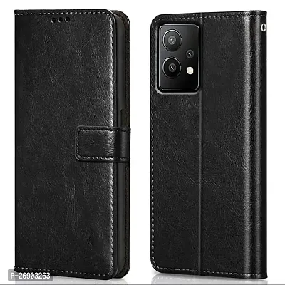 KDM OnePlus Nord CE 2 Lite (5G) Flip Cover | Leather Finish | Inside Pockets  Inbuilt Stand | Shockproof Wallet Style Magnetic Closure Back Case Flipcover (Black)-thumb0