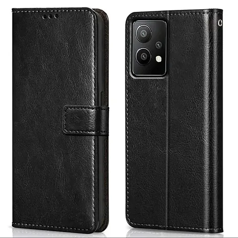 Cloudza Oneplus Nord CE 2 Lite 5G Flip Back Cover | PU Leather Flip Cover Wallet Case with TPU Silicone Case Back Cover for Oneplus Nord CE 2 Lite 5G Bk