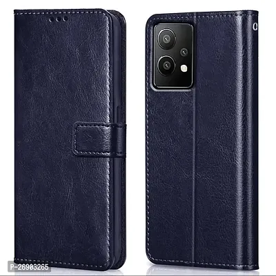KDM OnePlus Nord CE 2 Lite (5G) Flip Cover | Leather Finish | Inside Pockets  Inbuilt Stand | Shockproof Wallet Style Magnetic Closure Back Case Flipcover (Blue)-thumb0