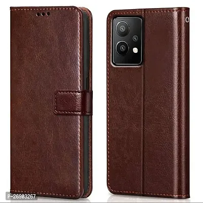 KDM OnePlus Nord CE 2 Lite (5G) Flip Cover | Leather Finish | Inside Pockets  Inbuilt Stand | Shockproof Wallet Style Magnetic Closure Back Case Flipcover (Brown)-thumb0