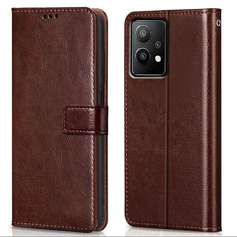 Cloudza Oneplus Nord CE 2 Lite 5G Flip Back Cover | PU Leather Flip Cover Wallet Case with TPU Silicone Case Back Cover for Oneplus Nord CE 2 Lite 5G Brown