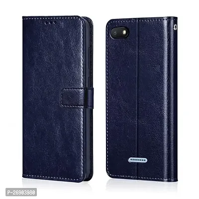 KDM Shock Proof Flip Cover Back Case Cover for Xiaomi Mi Redmi 6A (Flexible | Leather Finish | Card Pockets Wallet  Stand (Blue)-thumb0