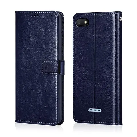 Cloudza Redmi 6A Flip Back Cover | PU Leather Flip Cover Wallet Case with TPU Silicone Case Back Cover for Redmi 6A Blue