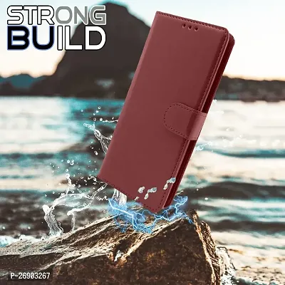 KDM OnePlus Nord CE 2 Lite (5G) Flip Cover | Leather Finish | Inside Pockets  Inbuilt Stand | Shockproof Wallet Style Magnetic Closure Back Case Flipcover (Brown)-thumb3