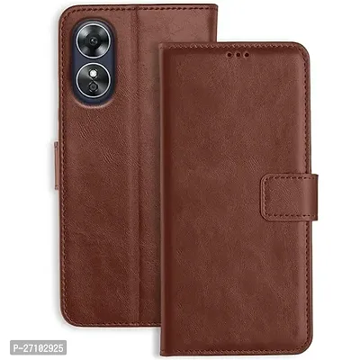 Oppo A17 Flip Cover | Leather Finish | Inside Pockets  Inbuilt Stand | Shockproof Wallet Style Magnetic Closure Back Case Flip cover-thumb0